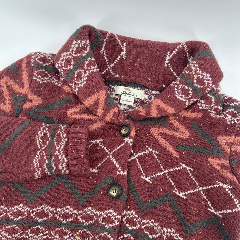 Bob Timberlake Fair Isle Cardigan Sweater Women's Medium Burgundy Patterned Knit